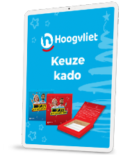 Tablet met Hoogvliet STERKADO keuze kado voor employee gifting op blauwe achtergrond, met gepersonaliseerde cadeauverpakkingen.